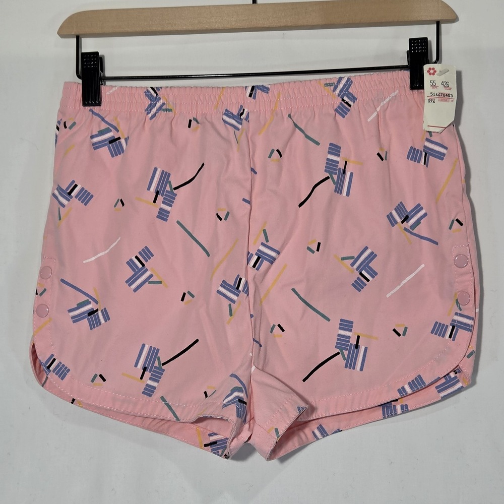 NEW Jet Set Gym Shorts Girls 12 / 27" Pink Retro 80s Pastel Geometric Side Snap